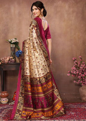 Chiku Dupion Silk Saree With Blouse Piece