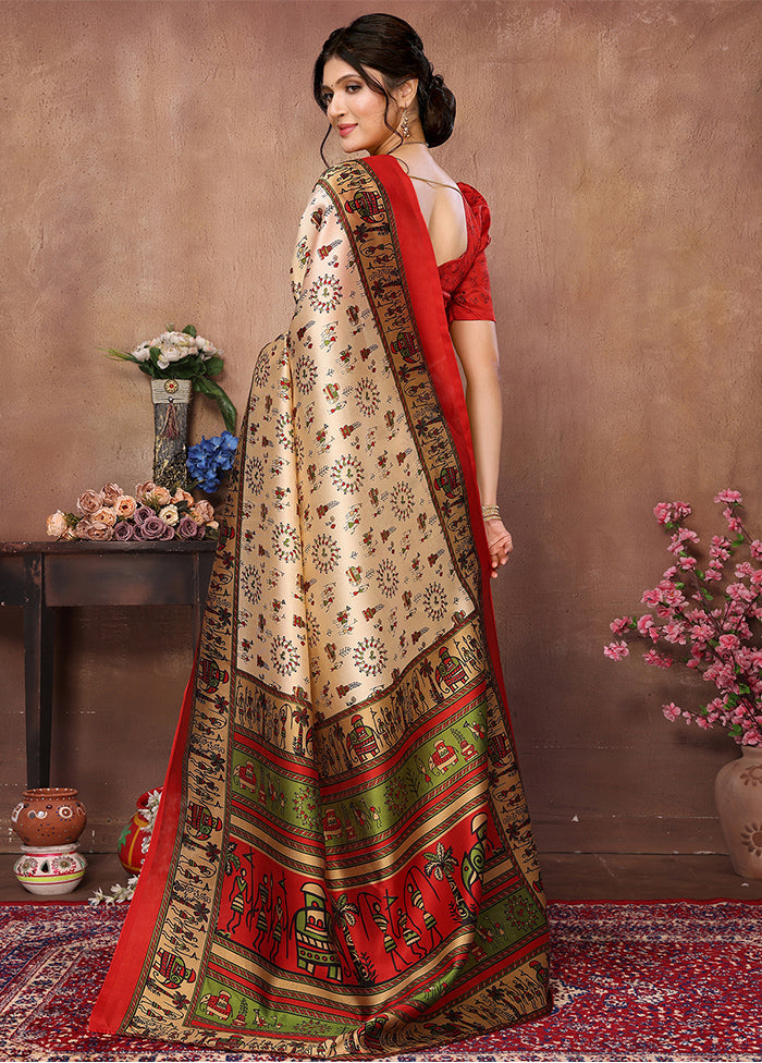 Chiku Dupion Silk Saree With Blouse Piece