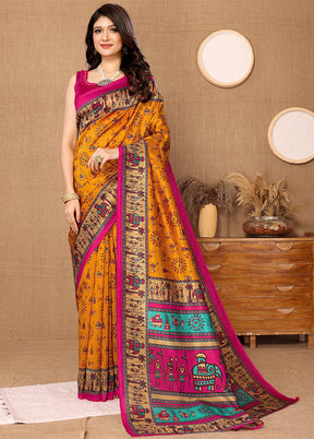 Mustard Dupion Silk Saree With Blouse Piece