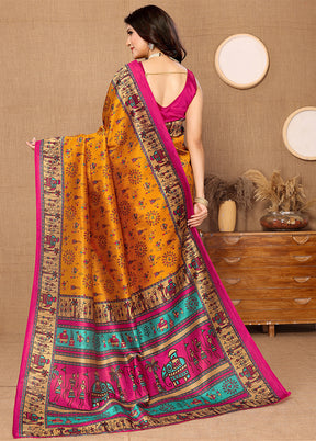 Mustard Dupion Silk Saree With Blouse Piece