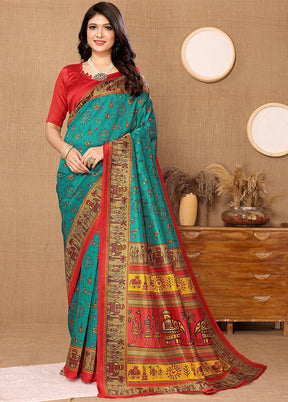 Rama Dupion Silk Saree With Blouse Piece