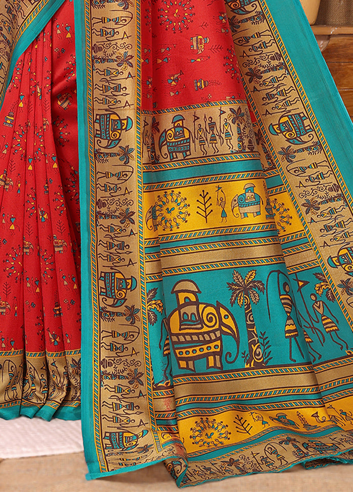 Red Dupion Silk Saree With Blouse Piece