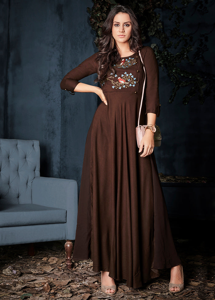 Brown Readymade Rayon Gown - Indian Silk House Agencies