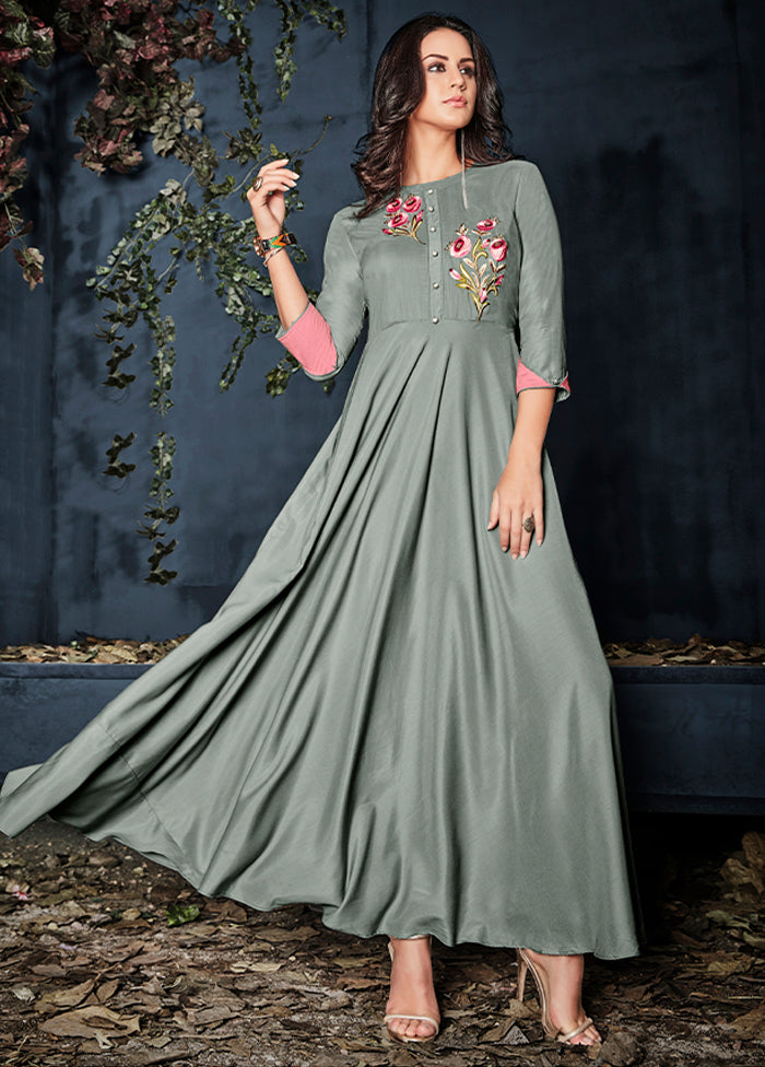 Grey Readymade Rayon Gown - Indian Silk House Agencies