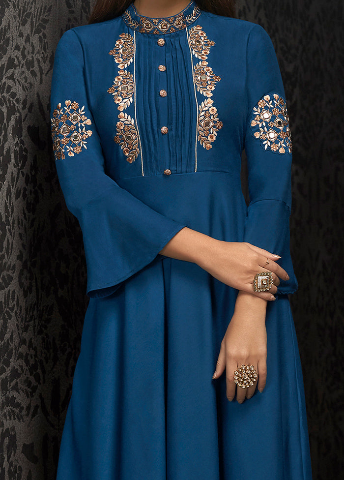 Blue Readymade Silk Gown - Indian Silk House Agencies
