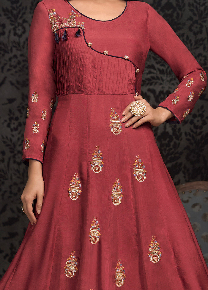 Dark Pink Readymade Silk Gown - Indian Silk House Agencies