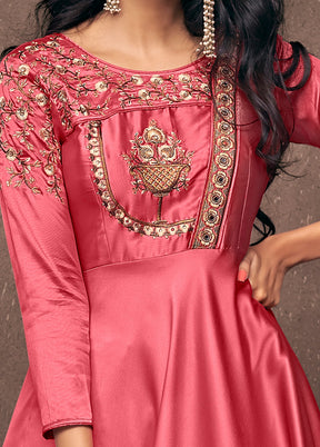 Old Rose Pink Readymade Silk Gown - Indian Silk House Agencies
