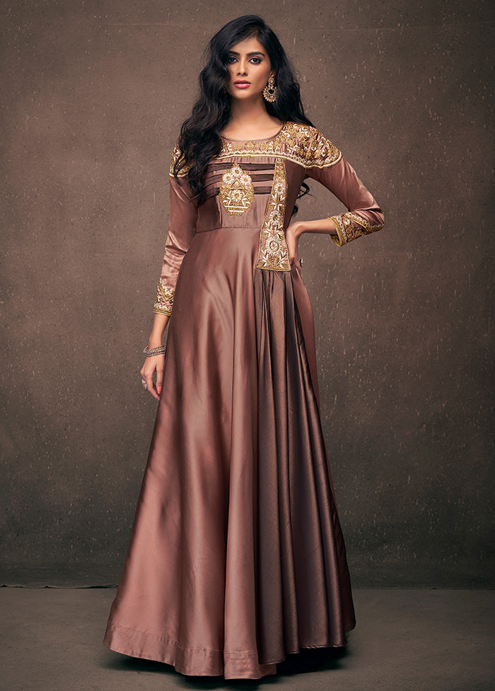 Brown Readymade Silk Gown - Indian Silk House Agencies