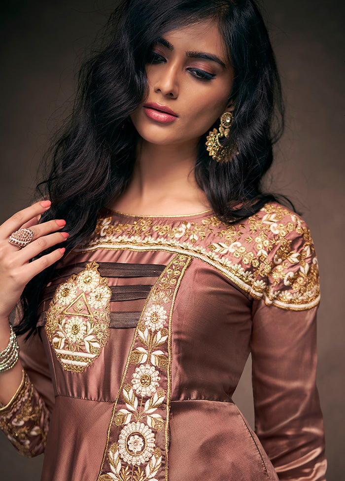 Brown Readymade Silk Gown - Indian Silk House Agencies