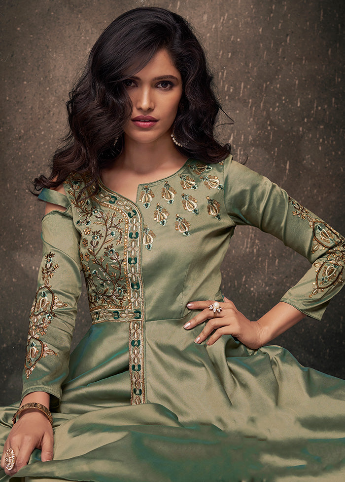 Mint Green Readymade Silk Gown - Indian Silk House Agencies