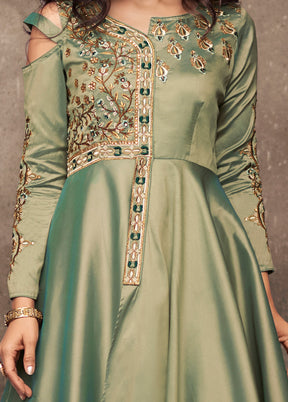 Mint Green Readymade Silk Gown - Indian Silk House Agencies