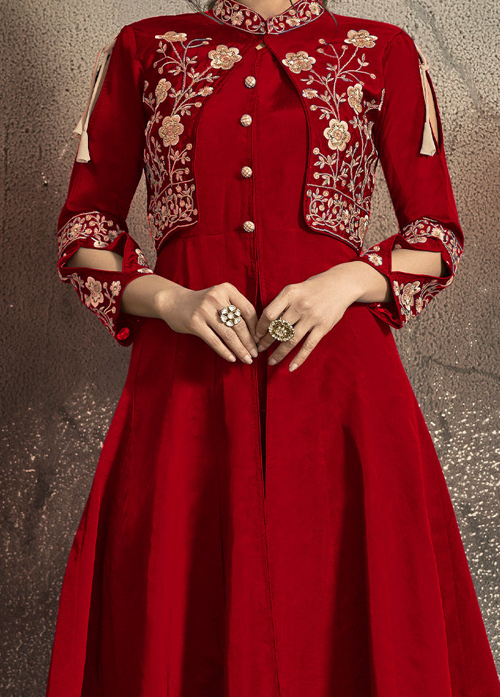 Red Readymade Silk Gown - Indian Silk House Agencies