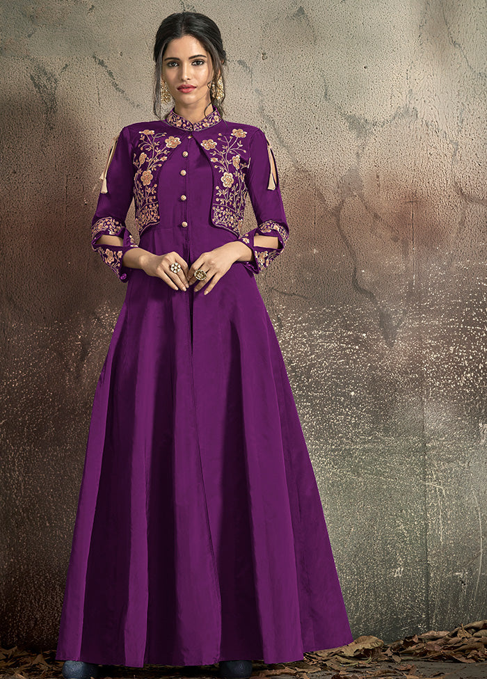 Light Purple Readymade Silk Gown - Indian Silk House Agencies