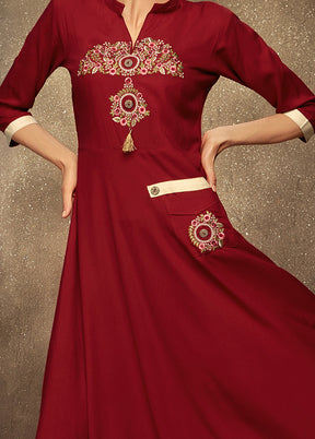 Red Readymade Rayon Gown - Indian Silk House Agencies