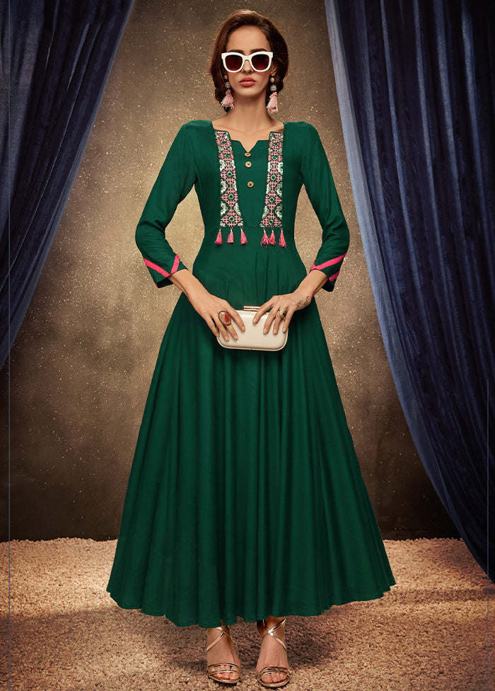 Green Readymade Rayon Gown - Indian Silk House Agencies