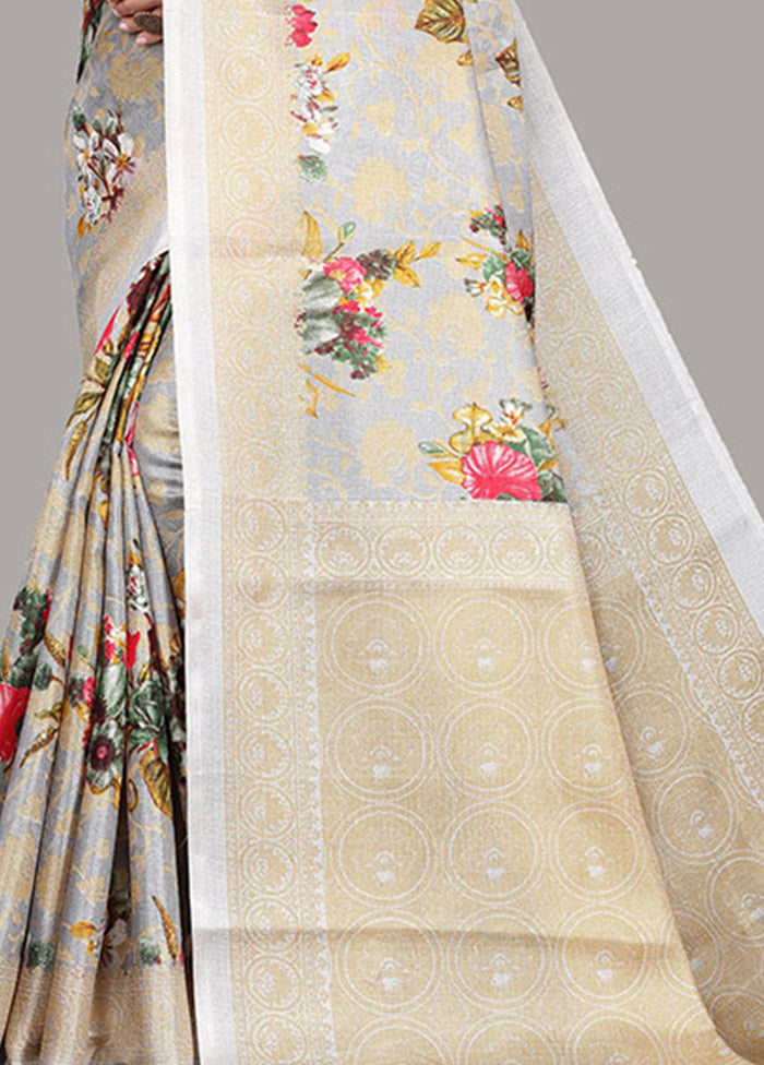 Grey Spun Silk Woven Saree With Blouse Piece - Indian Silk House Agencies