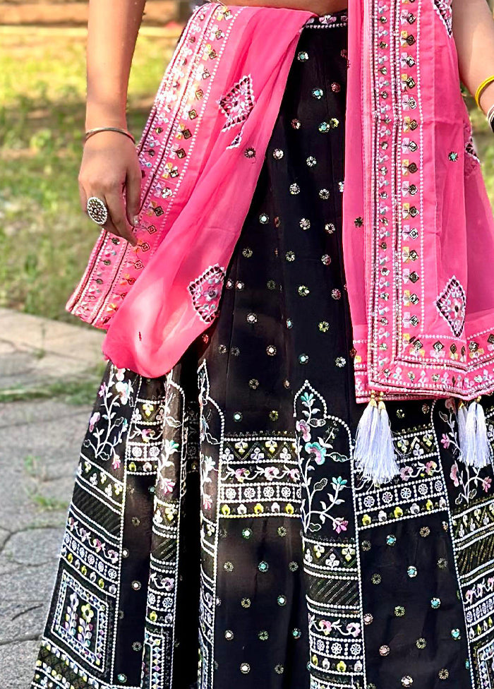 3 Pc Multicolor Silk Semi Stitched Lehenga Set - Indian Silk House Agencies