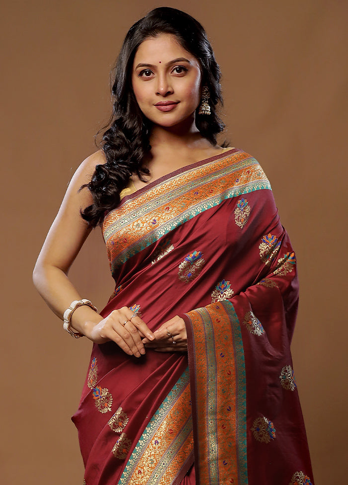 Maroon Dupion Silk Saree With Blouse Piece - Indian Silk House Agencies