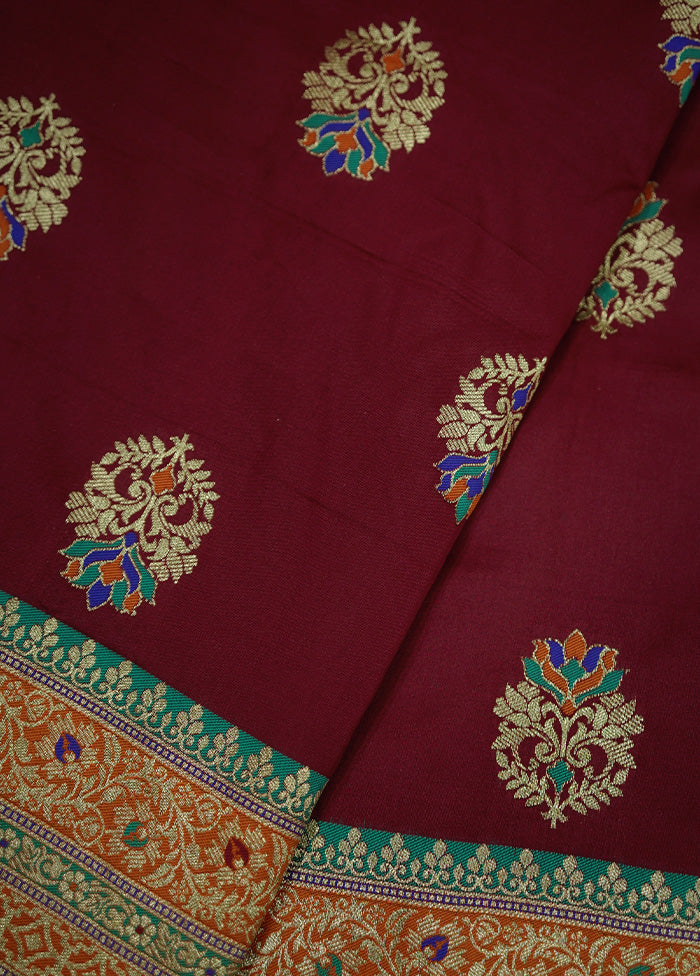 Maroon Dupion Silk Saree With Blouse Piece - Indian Silk House Agencies