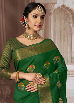 Dark Green Silk Saree With Blouse Piece - Indian Silk House Agencies