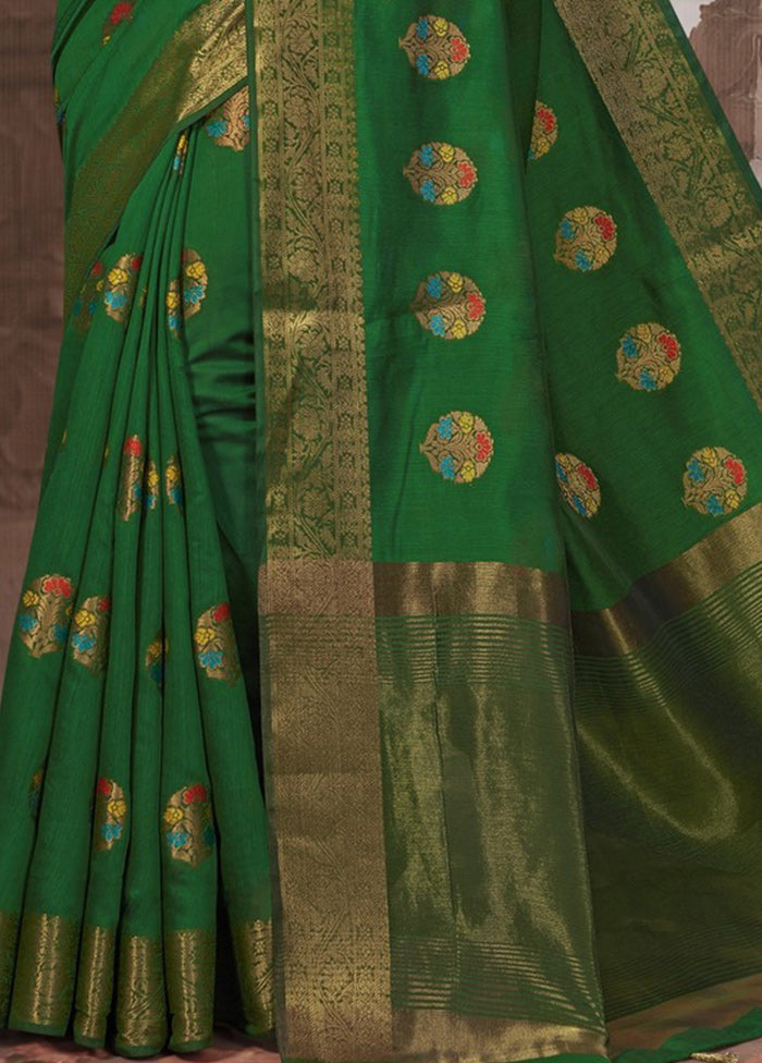 Dark Green Silk Saree With Blouse Piece - Indian Silk House Agencies