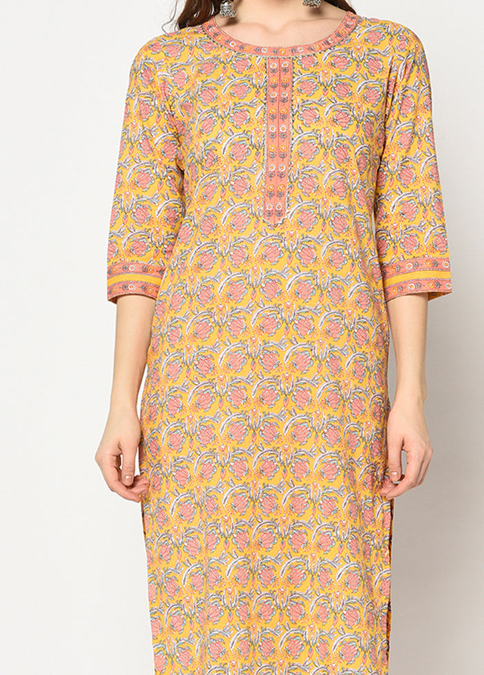 2 Pc Yellow Pure Readymade Cotton Kurti Set