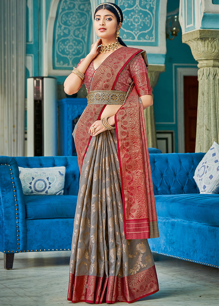 Grey Spun Silk Saree With Blouse Piece - Indian Silk House Agencies