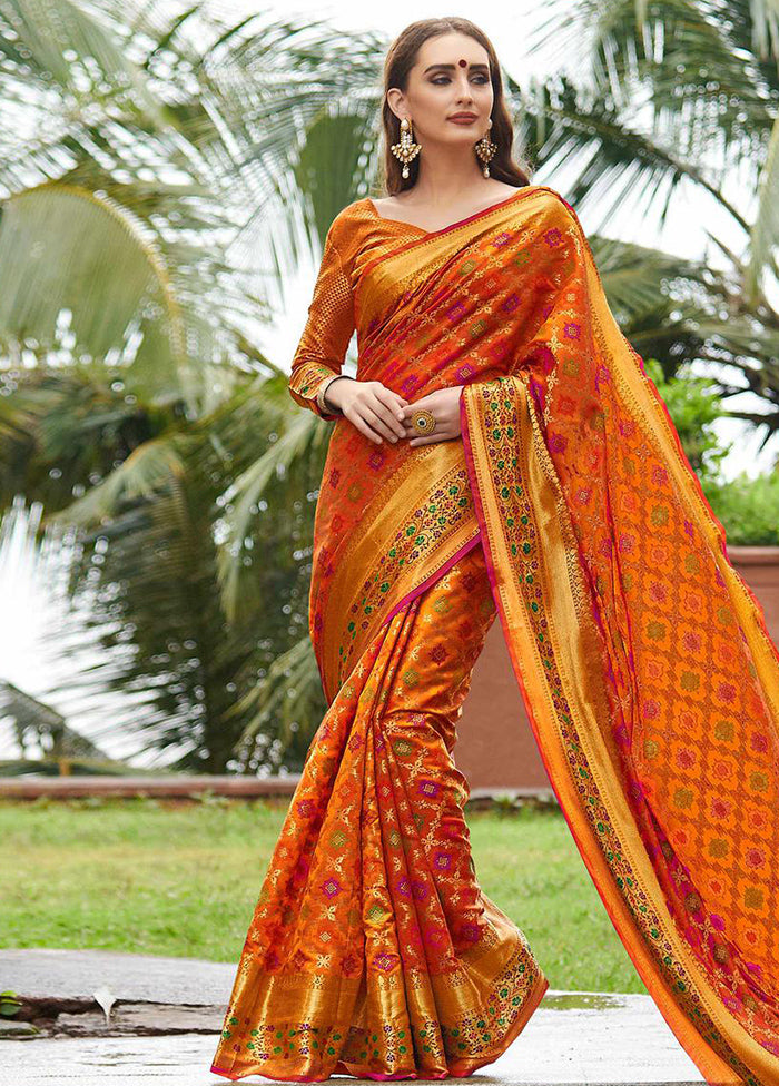 Orange Spun Silk Saree With Blouse Piece - Indian Silk House Agencies