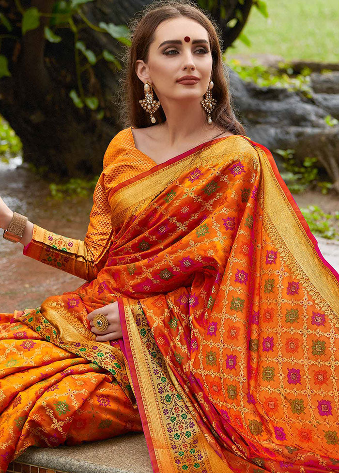 Orange Spun Silk Saree With Blouse Piece - Indian Silk House Agencies