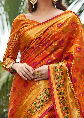 Orange Spun Silk Saree With Blouse Piece - Indian Silk House Agencies