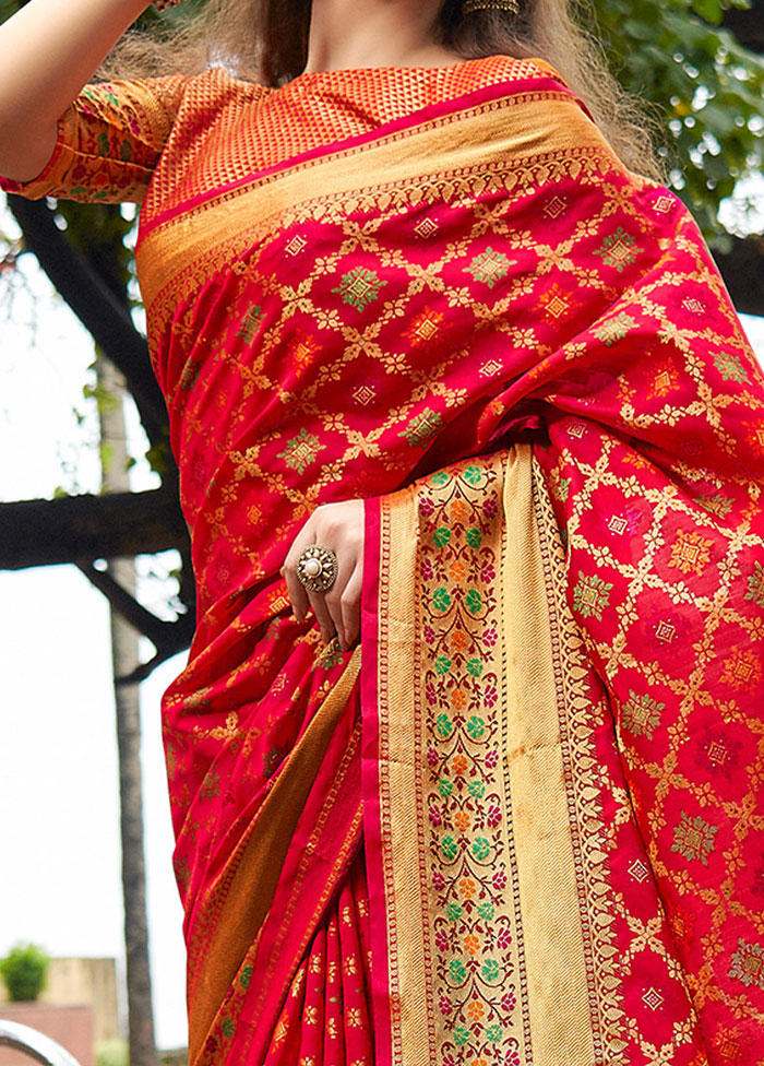 Red Spun Silk Saree With Blouse Piece - Indian Silk House Agencies