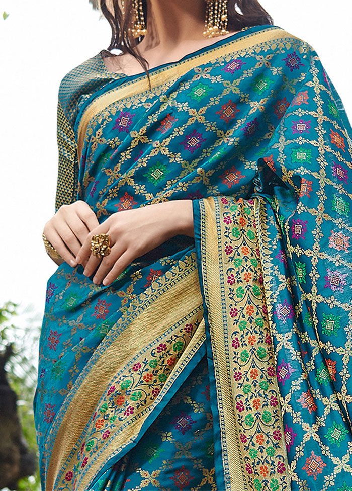 Turquoise Spun Silk Saree With Blouse Piece - Indian Silk House Agencies