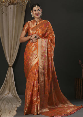 Orange Organza Saree With Blouse Piece