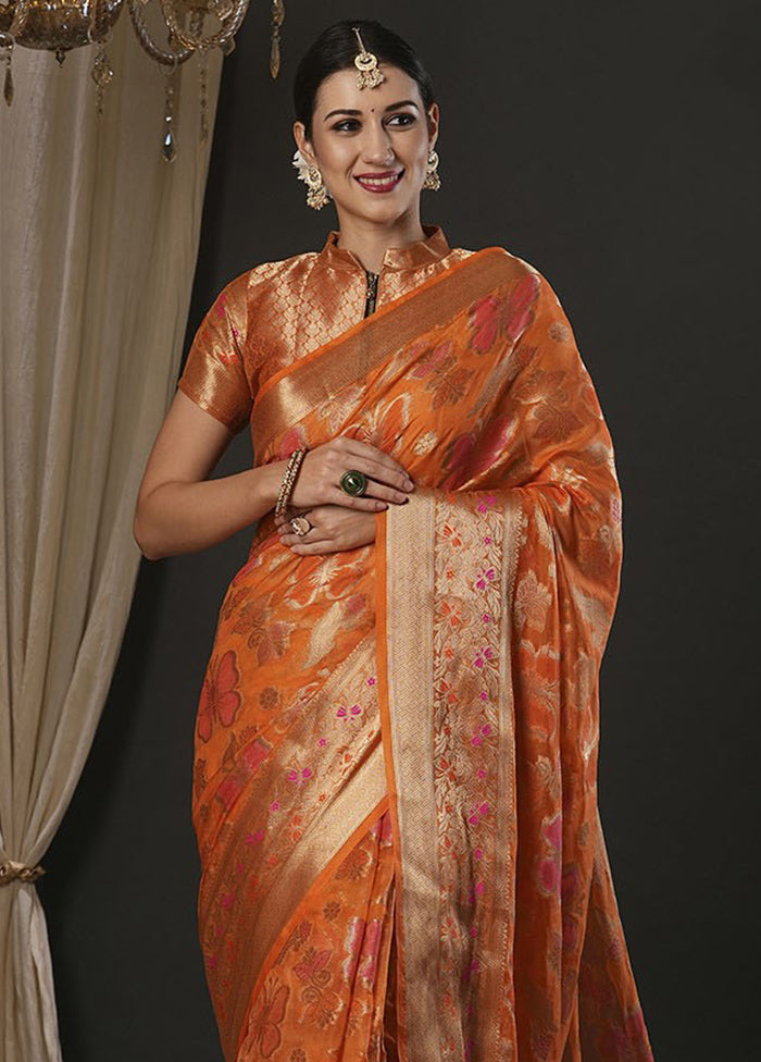 Orange Organza Saree With Blouse Piece