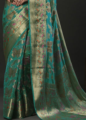 Sea Green Organza Saree With Blouse Piece