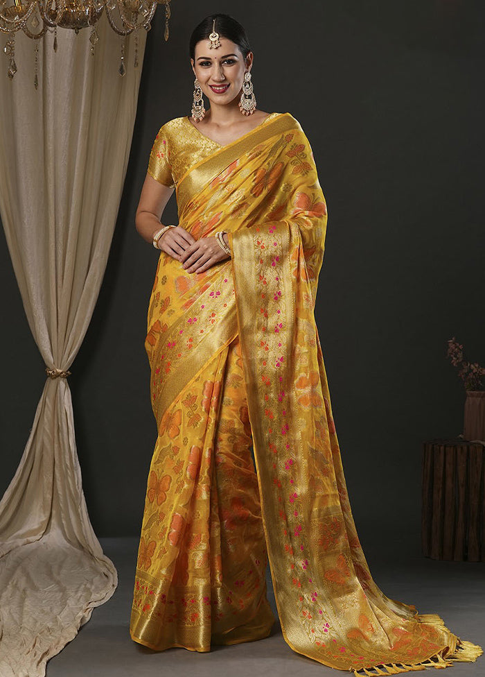 Mustard Organza Saree With Blouse Piece