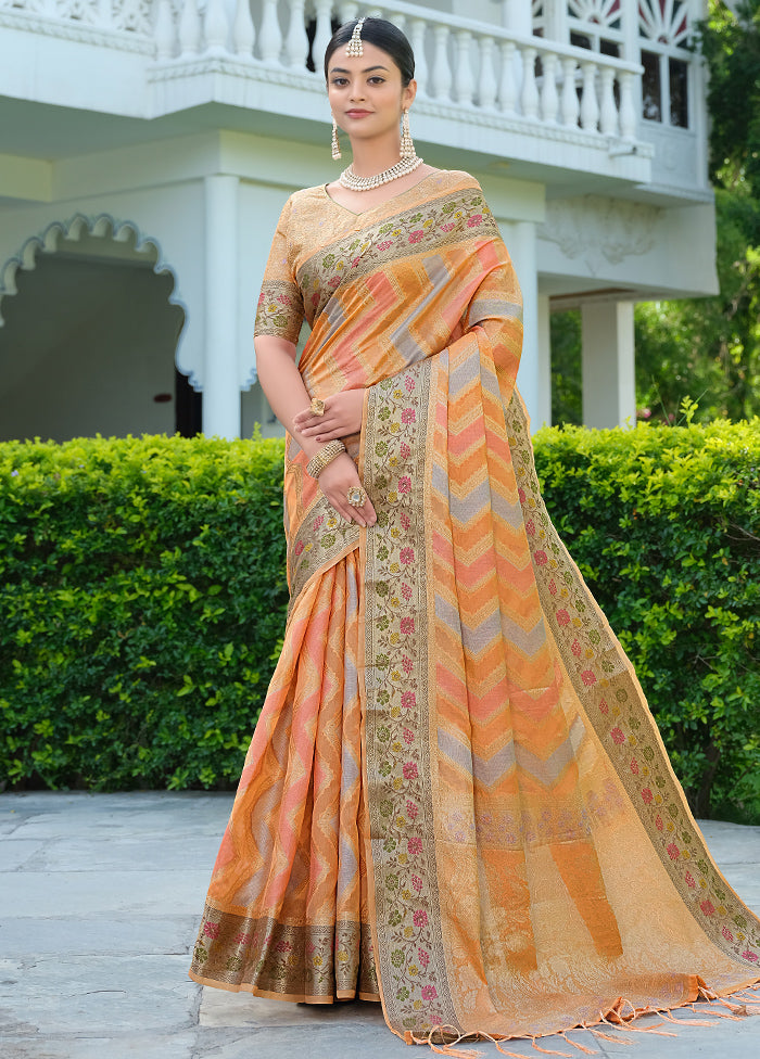 Orange Silk Saree With Blouse Piece