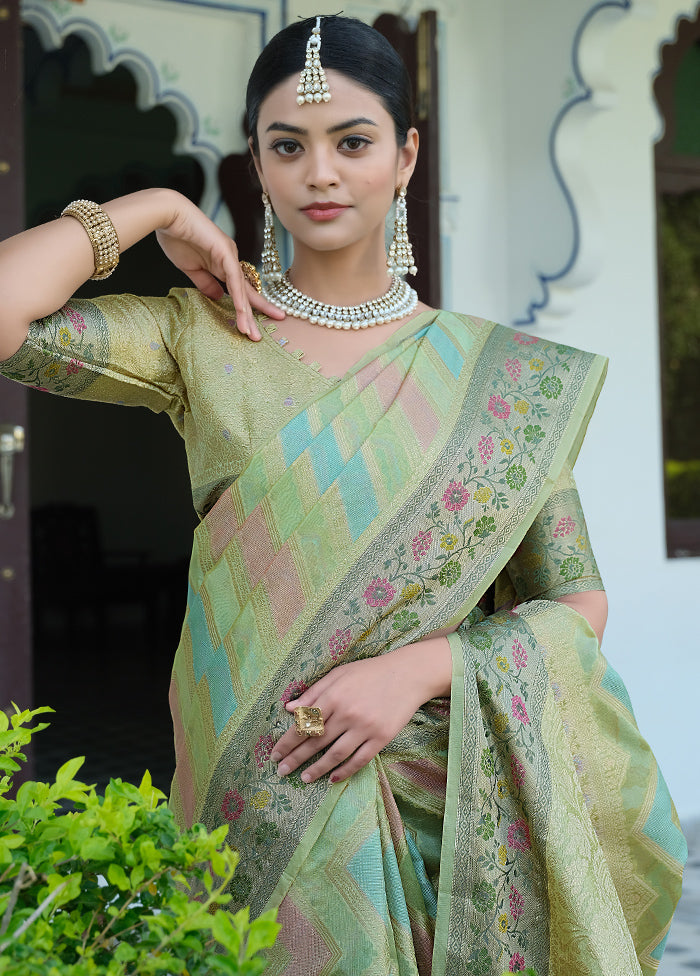 Pista Green Silk Saree With Blouse Piece