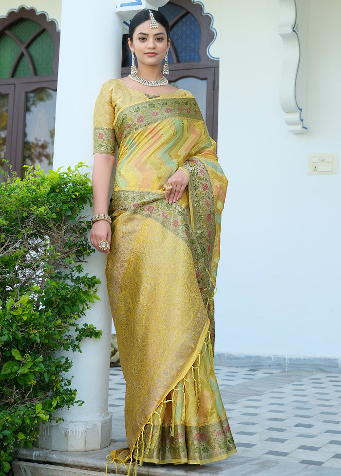 Yellow Silk Saree With Blouse Piece - Indian Silk House Agencies