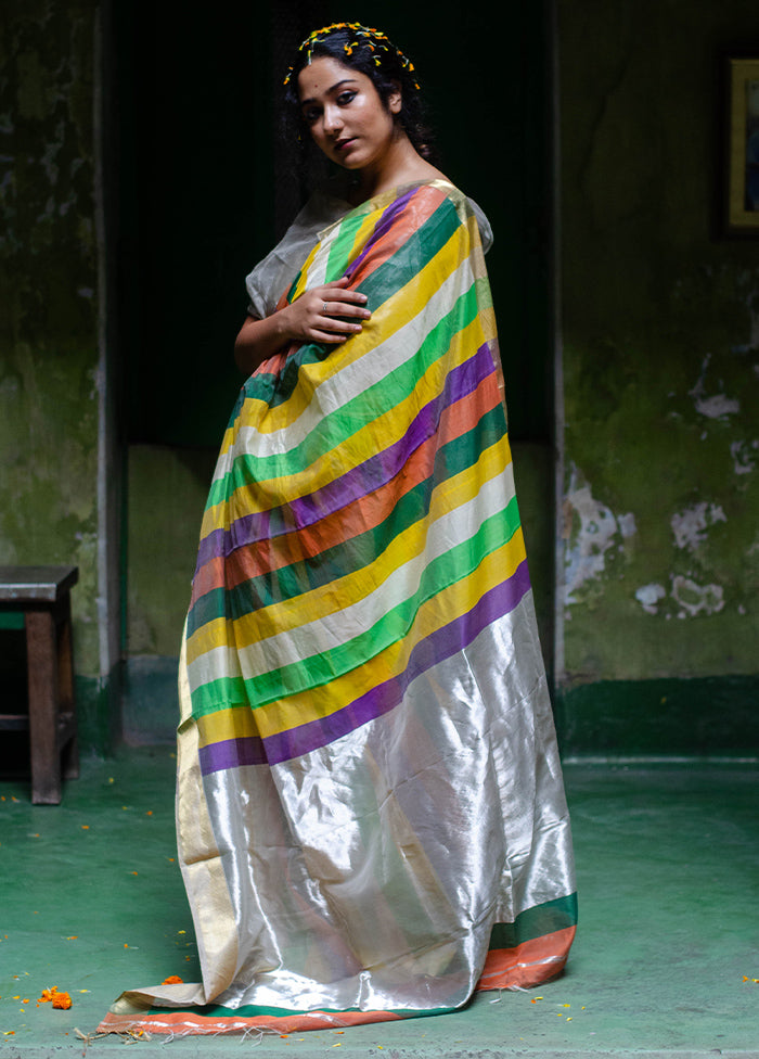 Multicolor Maheshwari Silk Saree With Blouse Piece - Indian Silk House Agencies
