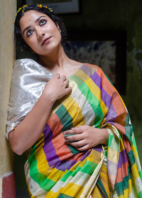 Multicolor Maheshwari Silk Saree With Blouse Piece - Indian Silk House Agencies