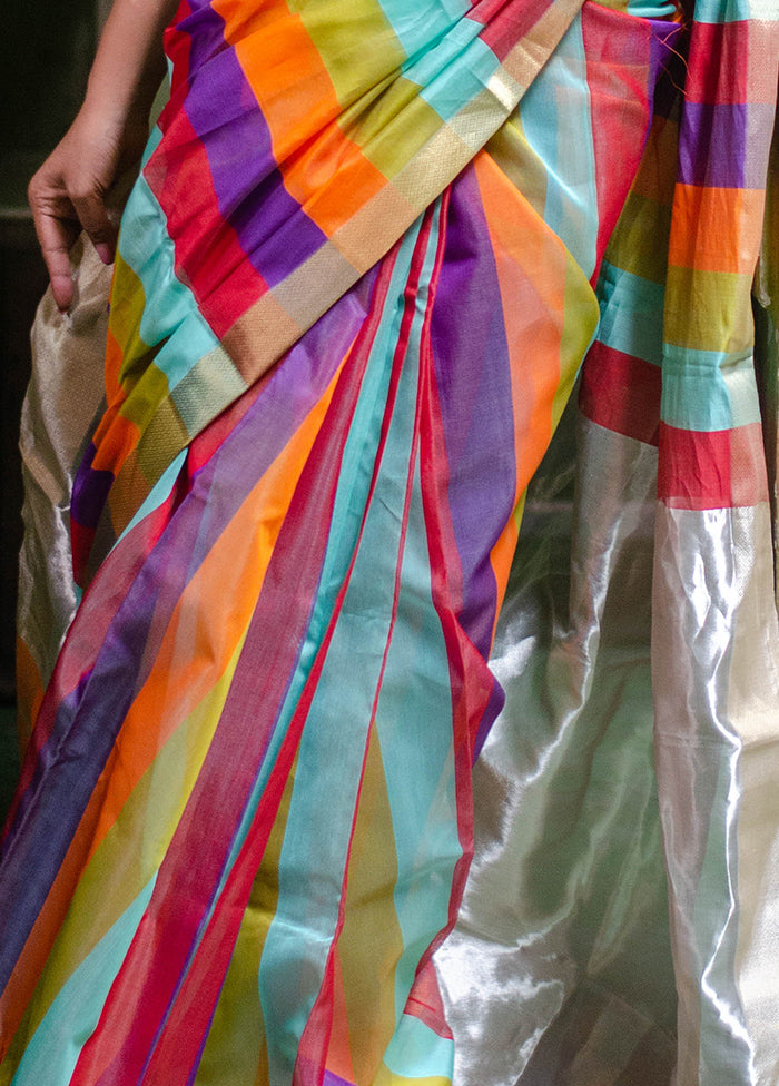 Multicolor Maheshwari Silk Saree With Blouse Piece - Indian Silk House Agencies