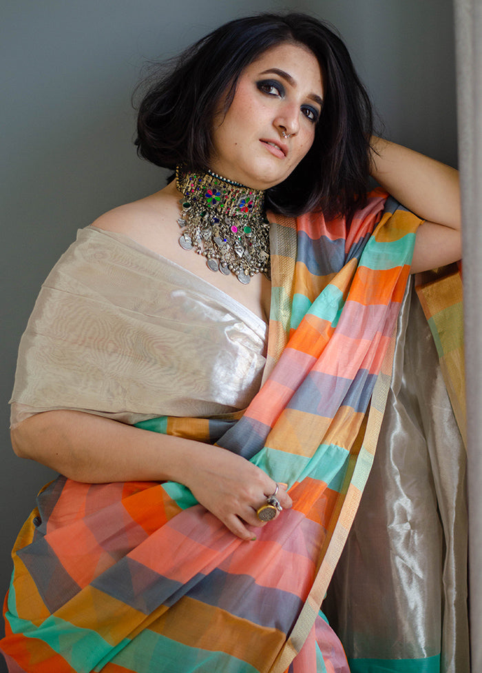 Multicolor Maheshwari Silk Saree With Blouse Piece - Indian Silk House Agencies