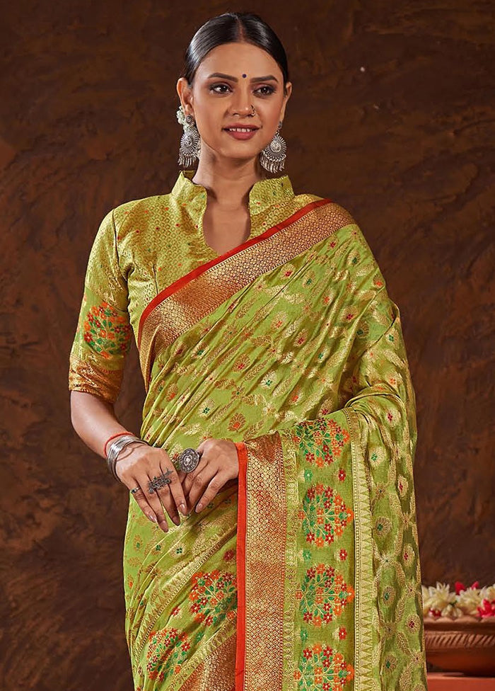 Parrot Green Organza Saree With Blouse Piece - Indian Silk House Agencies