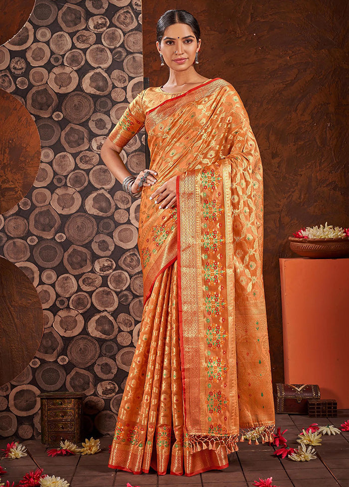 Orange Organza Saree With Blouse Piece - Indian Silk House Agencies