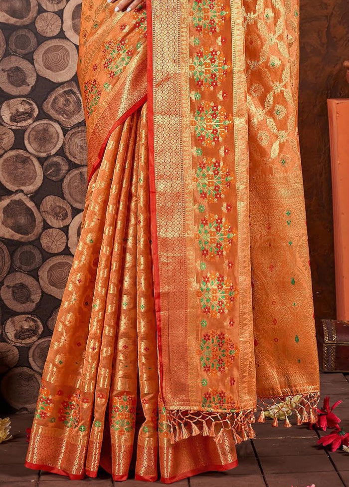 Orange Organza Saree With Blouse Piece - Indian Silk House Agencies