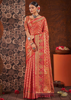 Red Organza Saree With Blouse Piece - Indian Silk House Agencies