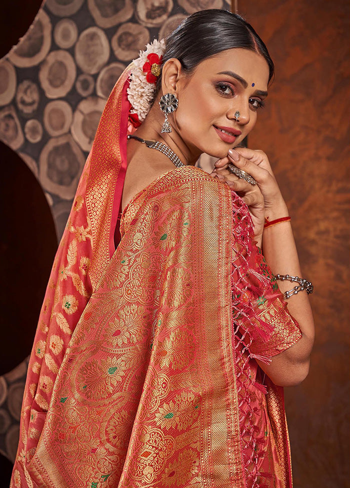 Red Organza Saree With Blouse Piece - Indian Silk House Agencies