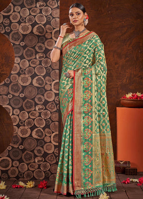 Sea Green Organza Saree With Blouse Piece - Indian Silk House Agencies