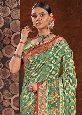 Sea Green Organza Saree With Blouse Piece - Indian Silk House Agencies